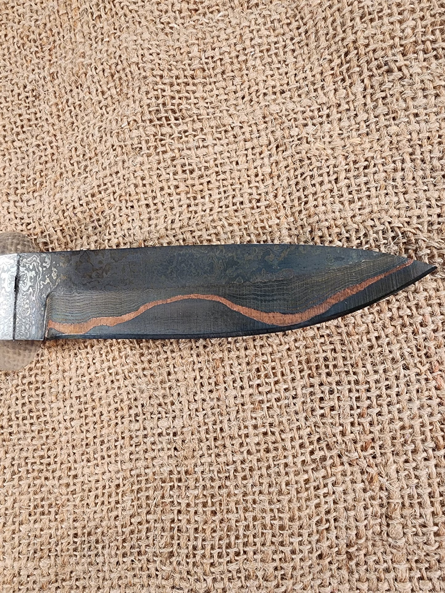 5" COPPER Damascus Gun Blue Drop Point #112