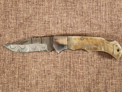 3" Ram Horn Damascus Folder H07