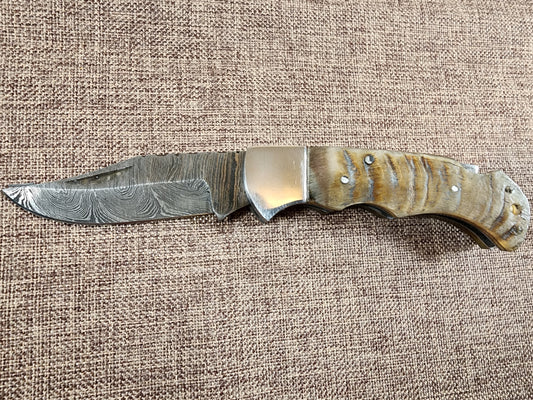 3" Ram Horn Damascus Folder H09