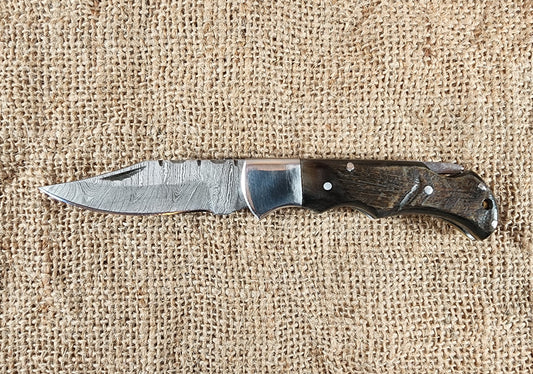 2 7/8" Ram Horn Damascus Folding Knife #59