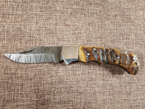 3" Ram Horn Damascus Folder H06