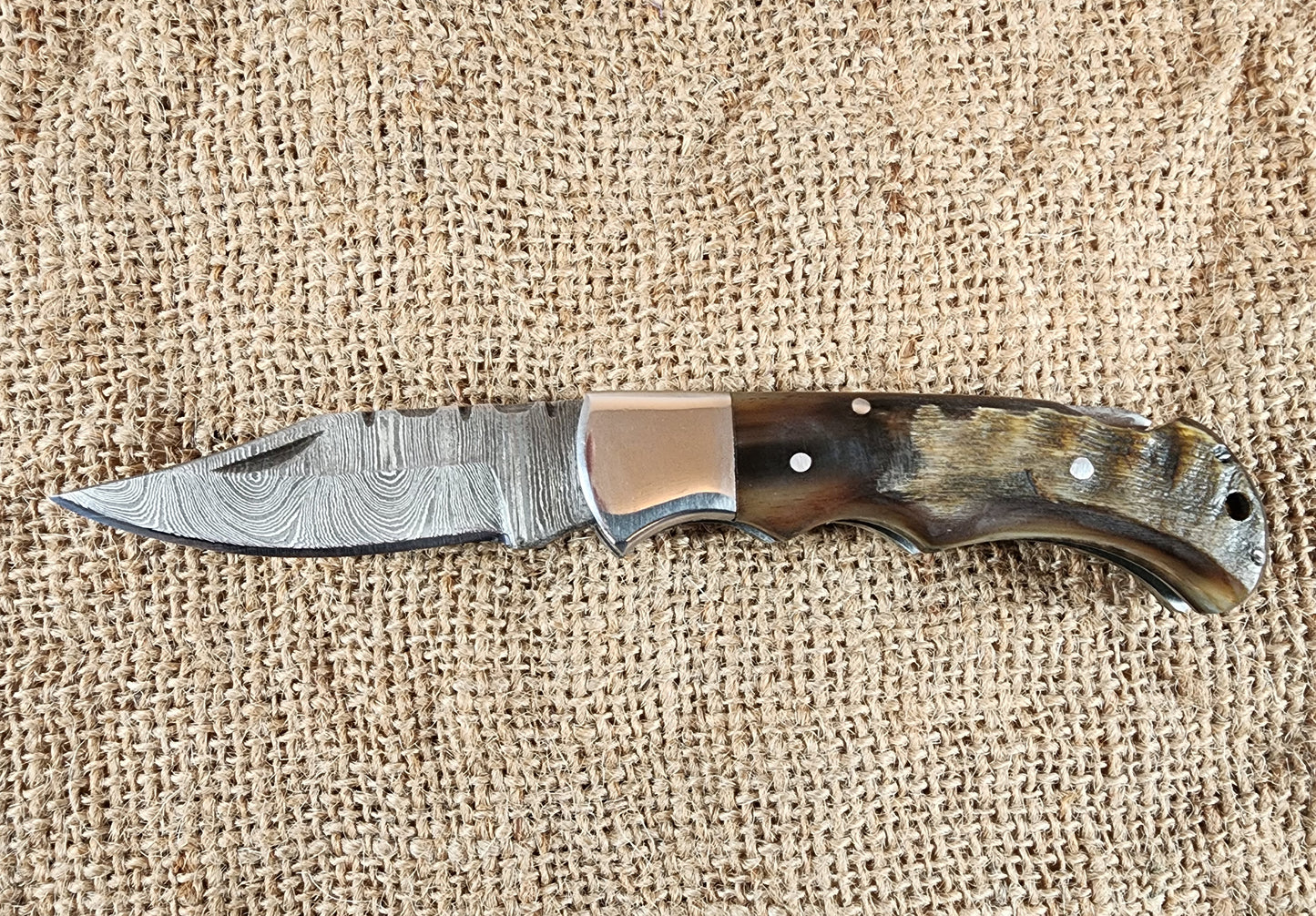 2 7/8" Ram Horn Damascus Folding Knife #63