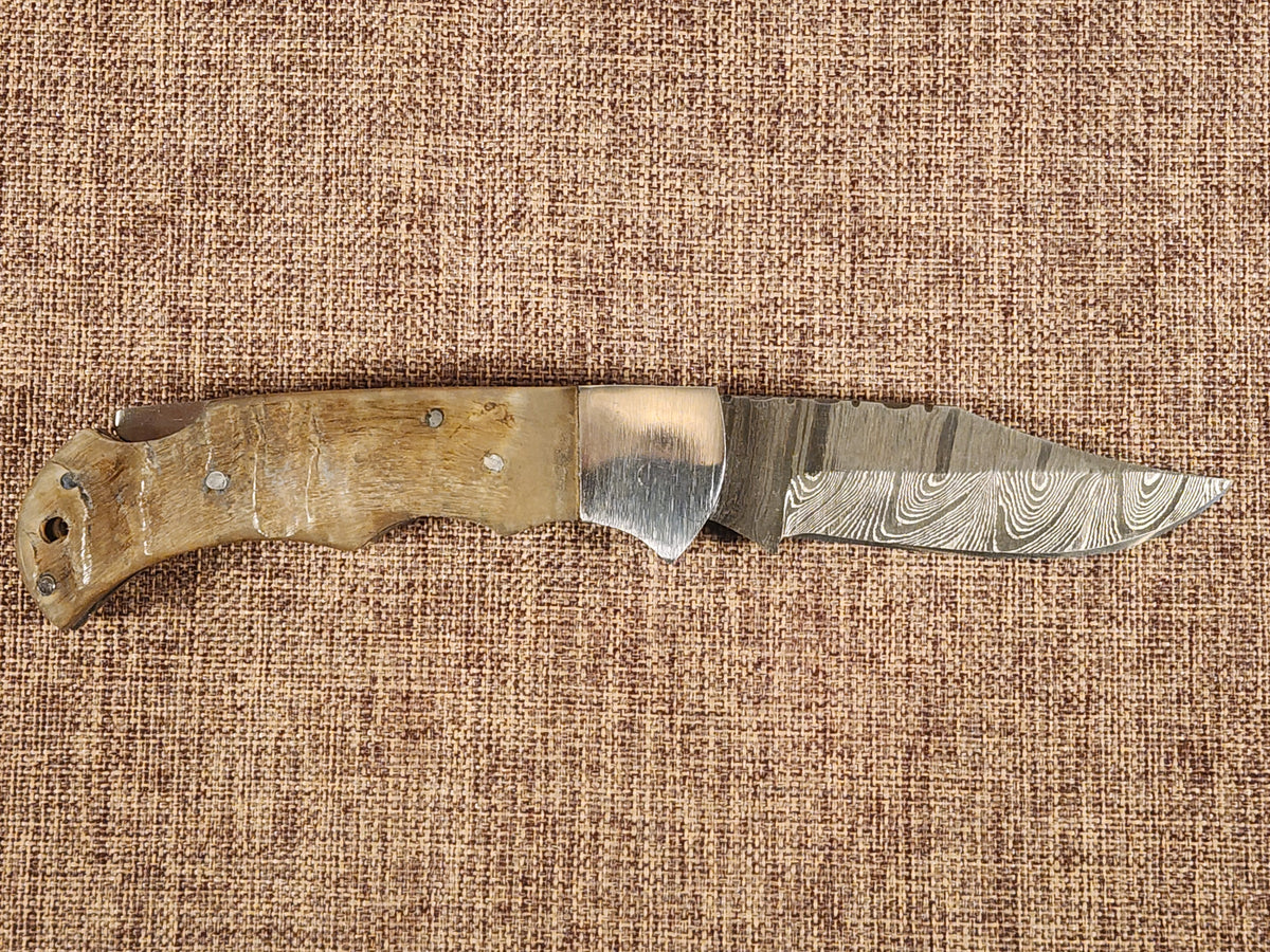 3" Ram Horn Damascus Folder H07