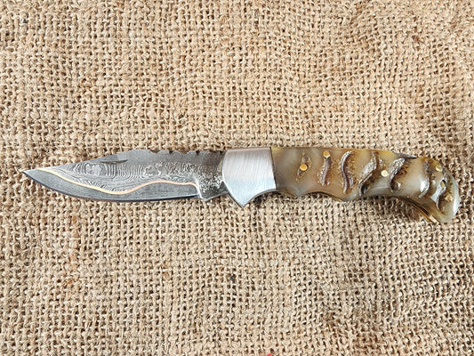 3" Copper Damascus Ram Horn Folding Knife #90