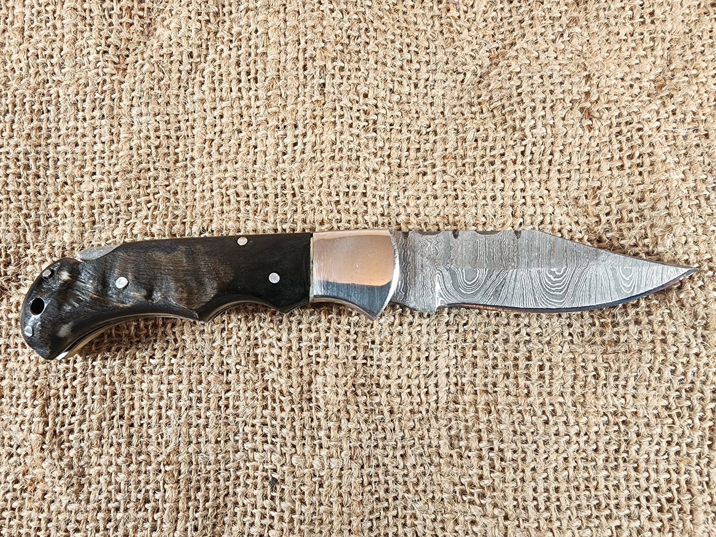 2 7/8" Ram Horn Damascus Folding Knife #67