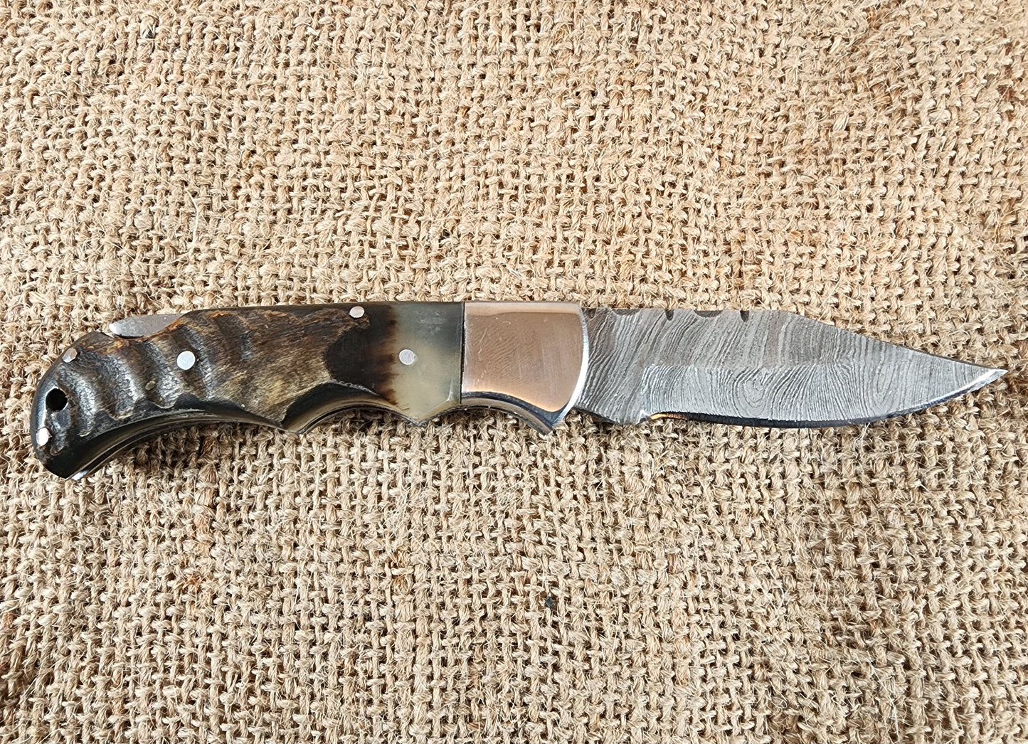 2 7/8" Ram Horn Damascus Folding Knife #80