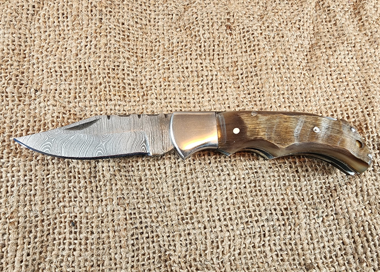 2 7/8" Ram Horn Damascus Folding Knife #83