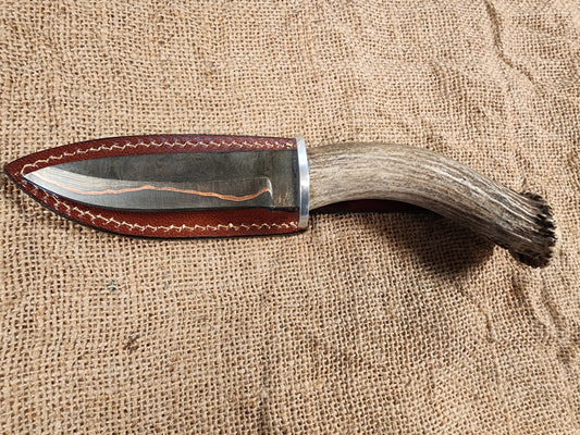 5" COPPER Damascus Gun Blue Drop Point #112