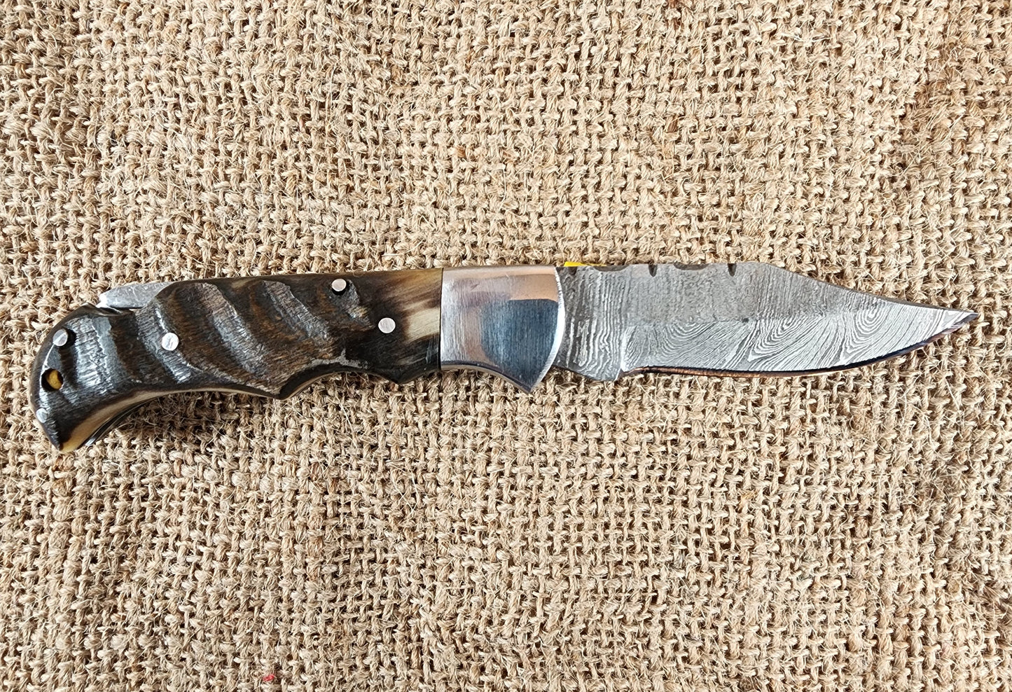 2 7/8" Ram Horn Damascus Folding Knife #59