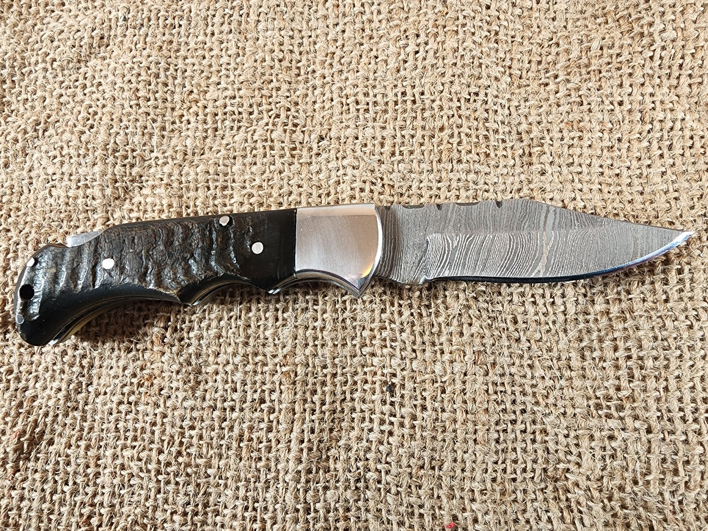 2 7/8" Ram Horn Damascus Folding Knife #83